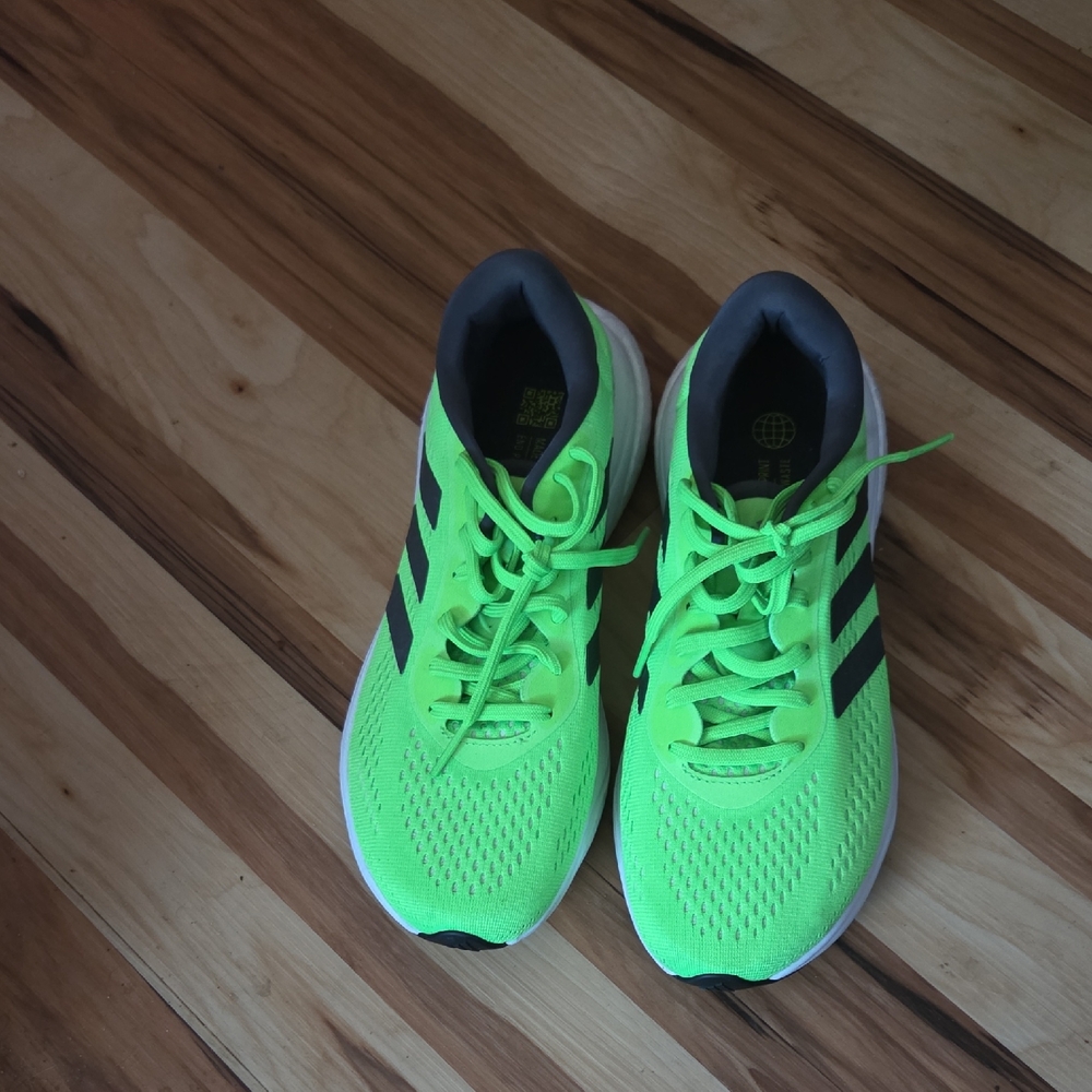 adidas Neon Green Lace-Up Running Shoes with Black Stripes
